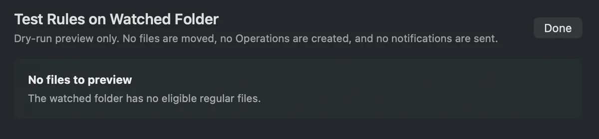 Downloads Organizer dry-run preview result