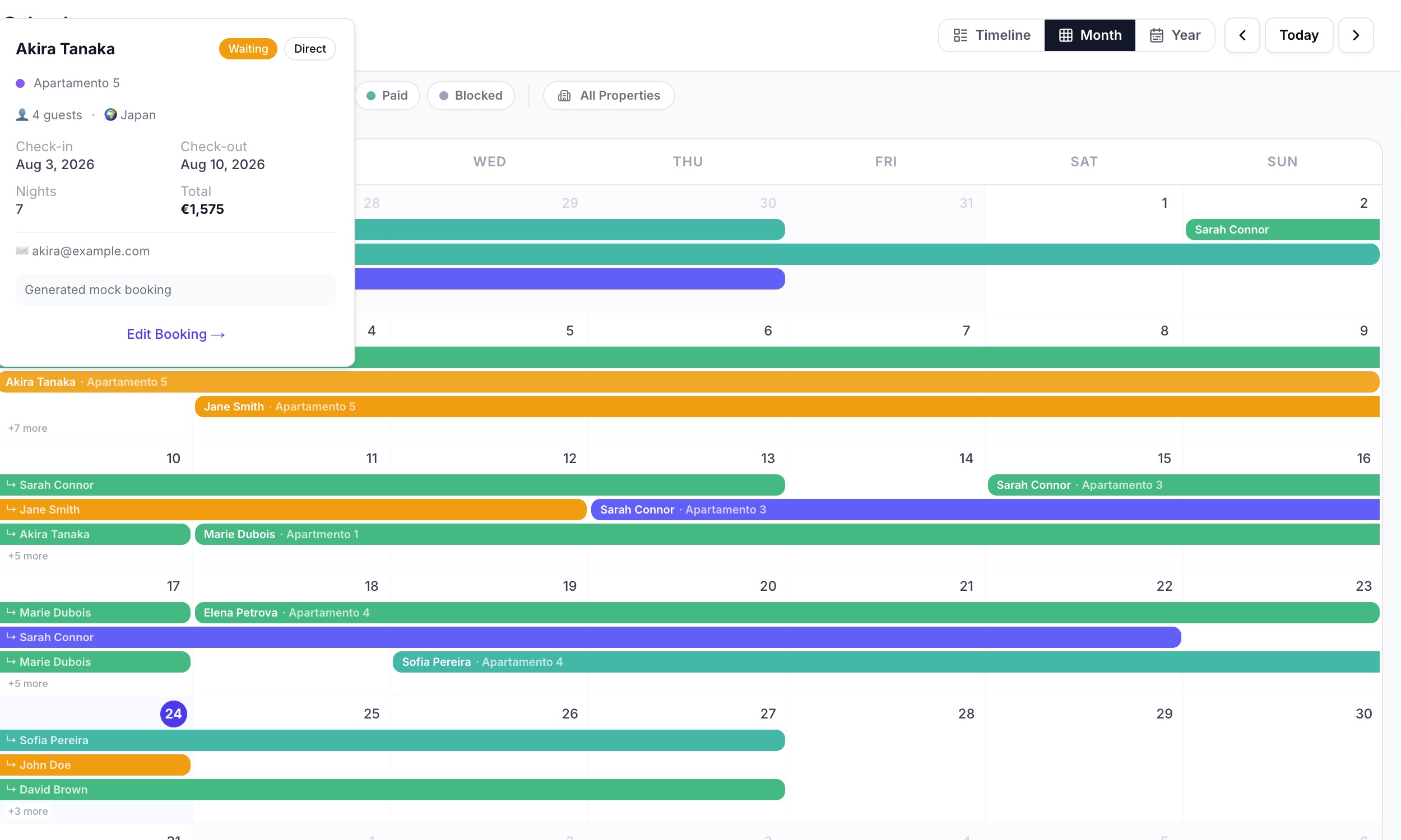 Férias BV visual booking calendar