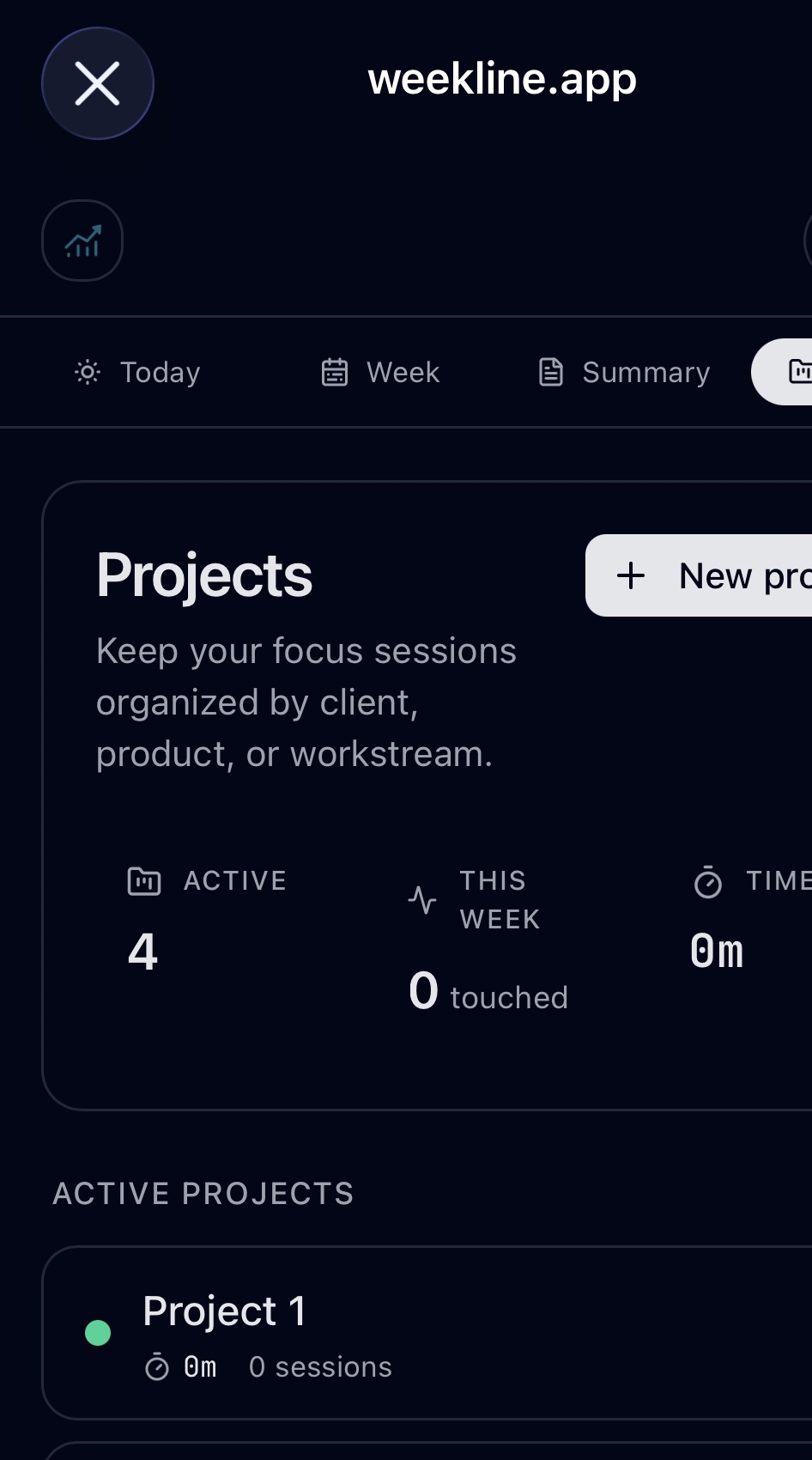 Weekline projects view